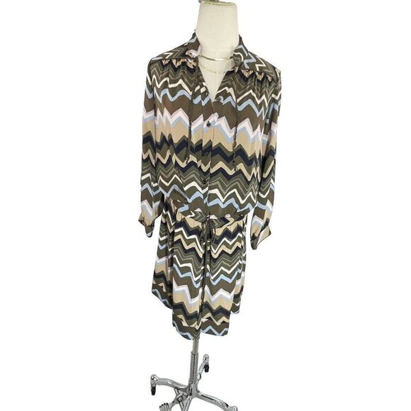 Diane Von Furstenberg Dress Shirtdress Bariloche Olive Chevron Print Silk Size 4 - Picture 16 of 16
